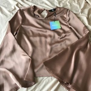 Missguided Satin Gold Bell Sleeve Blouse